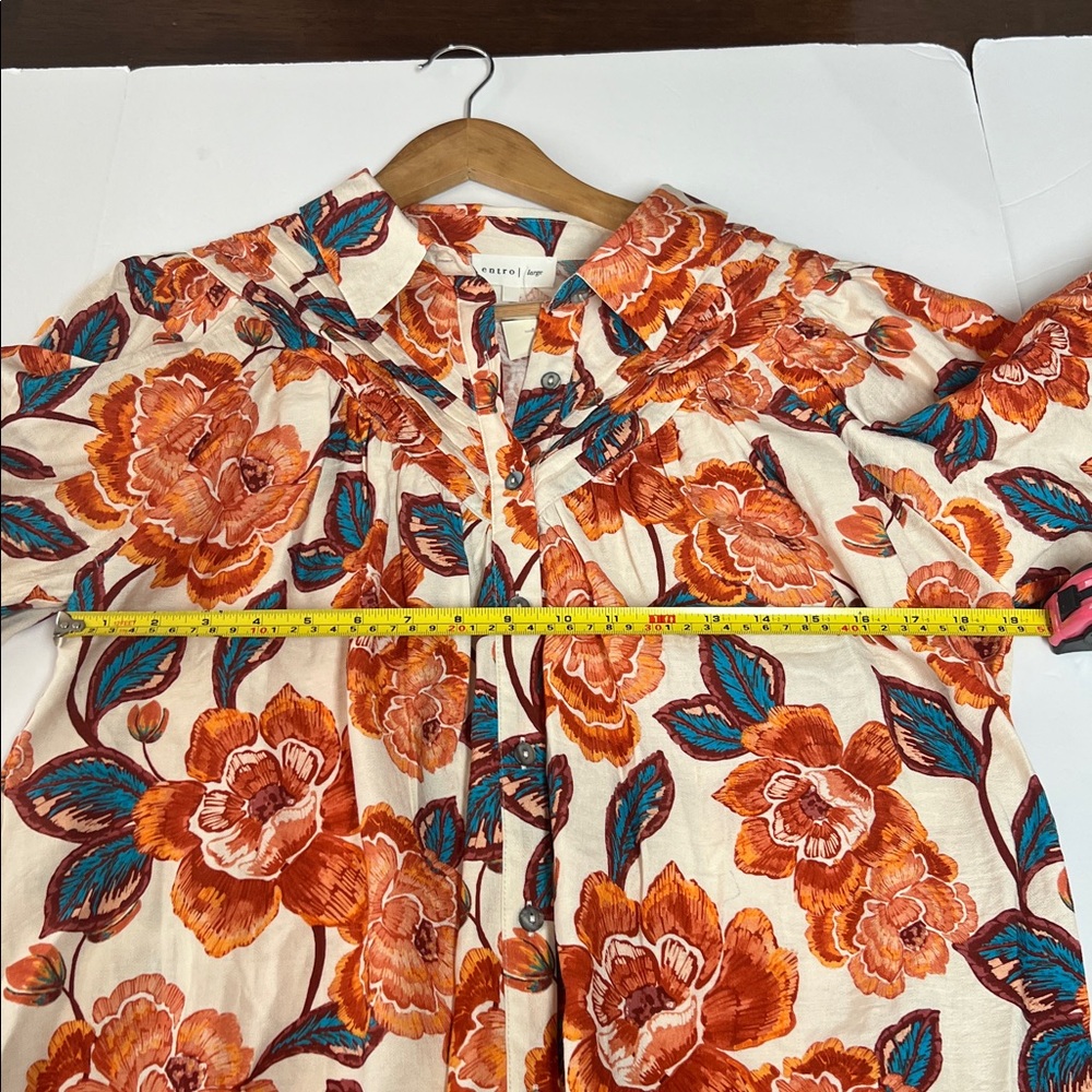NWT Floral Entro Top Blouse Shirt Large Orange Blue - Picture 11 of 14